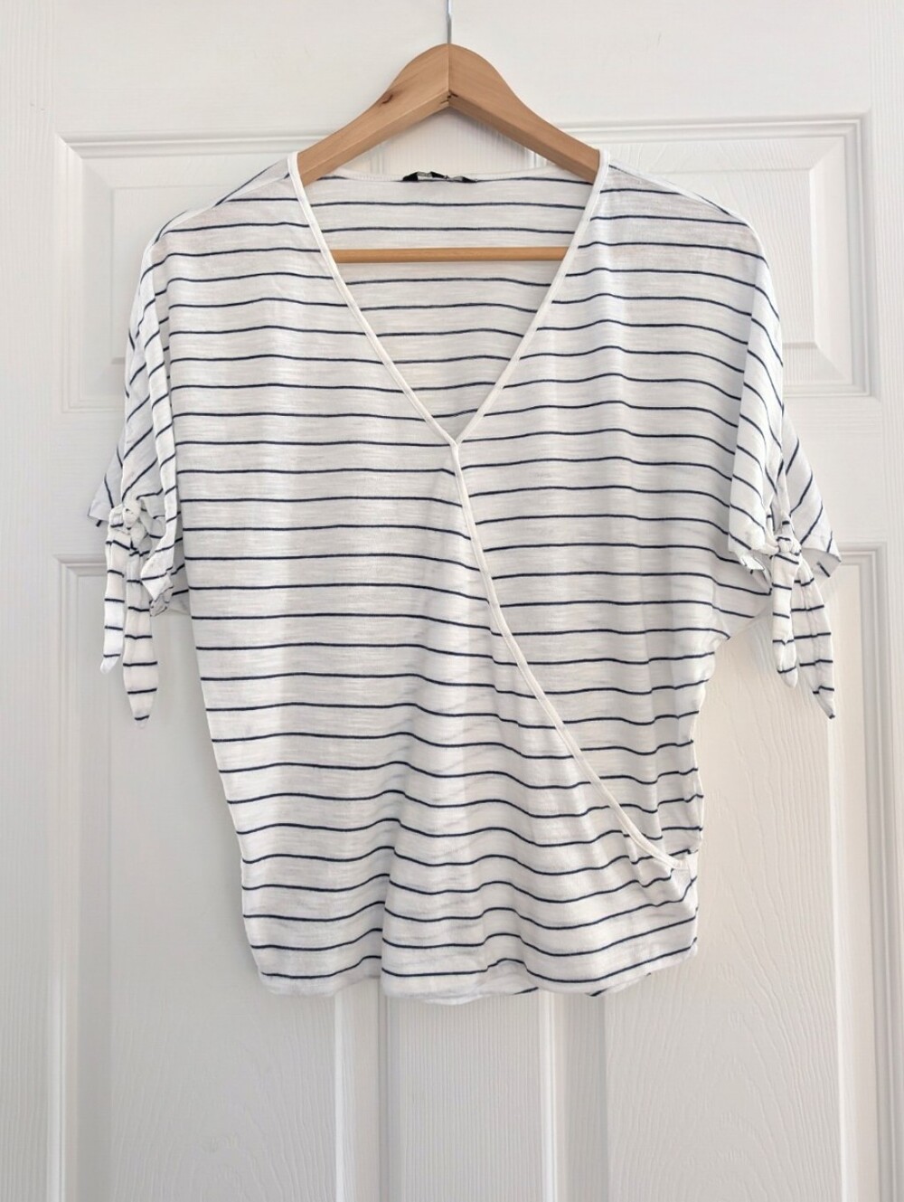 RW&CO T shirt navy stripes faux wrap size XXS/XS